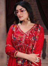 Red Riyon Alia Cut Readymade Kurti Pant Set